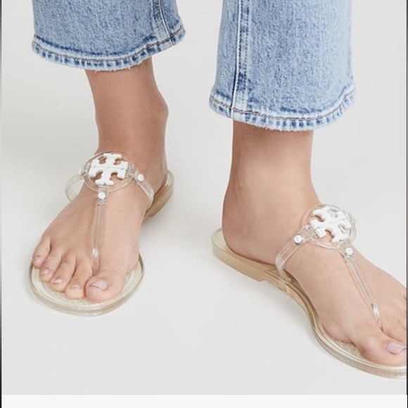 Tory Burch Clear Jelly Sandals Size 10 Logo Medallion Thong Flip Flops - Picture 2 of 8